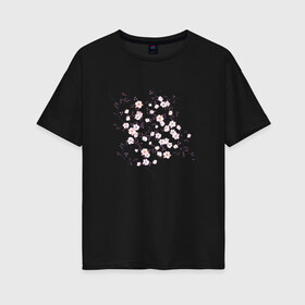 Женская футболка хлопок Oversize с принтом САКУРА в Новосибирске, 100% хлопок | свободный крой, круглый ворот, спущенный рукав, длина до линии бедер
 | chery | flowers | japan | roses | sakura | вишня | растения | розы | ромашка | сакура | тюльпаны | цветы | цветы сакуры | япония