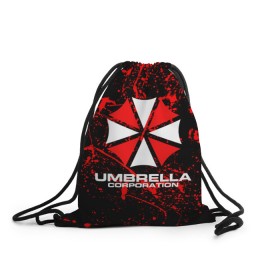 Рюкзак-мешок 3D с принтом Umbrella Corporation. в Новосибирске, 100% полиэстер | плотность ткани — 200 г/м2, размер — 35 х 45 см; лямки — толстые шнурки, застежка на шнуровке, без карманов и подкладки | resident evil | umbrella corporation | амбрелла | амбрелла корпорейшн | вирус | вымышленная военная и фармацевтическая корпорация | игра | умбрелла