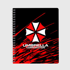 Тетрадь с принтом Umbrella Corporation в Новосибирске, 100% бумага | 48 листов, плотность листов — 60 г/м2, плотность картонной обложки — 250 г/м2. Листы скреплены сбоку удобной пружинной спиралью. Уголки страниц и обложки скругленные. Цвет линий — светло-серый
 | resident evil | umbrella corporation | амбрелла | амбрелла корпорейшн | вирус | вымышленная военная и фармацевтическая корпорация | игра | умбрелла