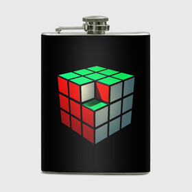 Фляга с принтом Кубик Рубика в Новосибирске, металлический корпус | емкость 0,22 л, размер 125 х 94 мм. Виниловая наклейка запечатывается полностью | 3d | головоломка | игры | кубик | мозг | недостающий | рубика | элемент