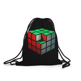 Рюкзак-мешок 3D с принтом Кубик Рубика в Новосибирске, 100% полиэстер | плотность ткани — 200 г/м2, размер — 35 х 45 см; лямки — толстые шнурки, застежка на шнуровке, без карманов и подкладки | 3d | головоломка | игры | кубик | мозг | недостающий | рубика | элемент