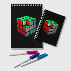 Блокнот с принтом Кубик Рубика в Новосибирске, 100% бумага | 48 листов, плотность листов — 60 г/м2, плотность картонной обложки — 250 г/м2. Листы скреплены удобной пружинной спиралью. Цвет линий — светло-серый
 | 3d | головоломка | игры | кубик | мозг | недостающий | рубика | элемент