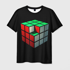 Мужская футболка 3D с принтом Кубик Рубика в Новосибирске, 100% полиэфир | прямой крой, круглый вырез горловины, длина до линии бедер | 3d | головоломка | игры | кубик | мозг | недостающий | рубика | элемент