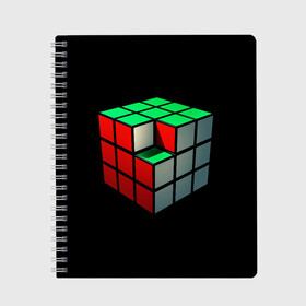 Тетрадь с принтом Кубик Рубика в Новосибирске, 100% бумага | 48 листов, плотность листов — 60 г/м2, плотность картонной обложки — 250 г/м2. Листы скреплены сбоку удобной пружинной спиралью. Уголки страниц и обложки скругленные. Цвет линий — светло-серый
 | 3d | головоломка | игры | кубик | мозг | недостающий | рубика | элемент
