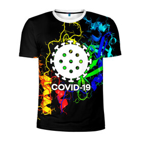 Мужская футболка 3D спортивная с принтом COVID-19 NEW в Новосибирске, 100% полиэстер с улучшенными характеристиками | приталенный силуэт, круглая горловина, широкие плечи, сужается к линии бедра | covid 19 | molecule | абстракция | клетки | коронавирус | медицина | микробы | молекулы | наука | нейрон | нейроны | текстура | текстуры | формула