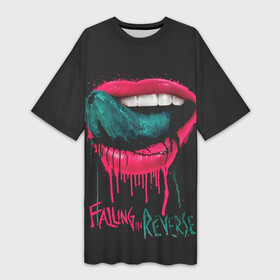 Платье-футболка 3D с принтом Falling in Reverse в Новосибирске,  |  | falling in reverse | gold | lips | mouth | rock | ronnie radke | teeth | tongue | губы | золото | зубы | рок | ронни радке | рот | язык
