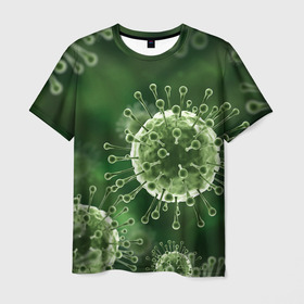 Мужская футболка 3D с принтом COVID-19 в Новосибирске, 100% полиэфир | прямой крой, круглый вырез горловины, длина до линии бедер | covid 19 | molecule | абстракция | клетки | коронавирус | медицина | микробы | молекулы | наука | нейрон | нейроны | текстура | текстуры | формула