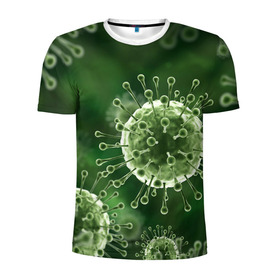 Мужская футболка 3D спортивная с принтом COVID-19 в Новосибирске, 100% полиэстер с улучшенными характеристиками | приталенный силуэт, круглая горловина, широкие плечи, сужается к линии бедра | covid 19 | molecule | абстракция | клетки | коронавирус | медицина | микробы | молекулы | наука | нейрон | нейроны | текстура | текстуры | формула