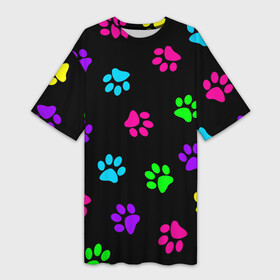 Платье-футболка 3D с принтом ЛАПКИ в Новосибирске,  |  | animals | cat | dog | footprints | paws | prints | wolf | волк | животные | кот | лапы | отпечатки | следы | собака