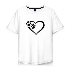 Мужская футболка хлопок Oversize с принтом СЕРДЕЧКО в Новосибирске, 100% хлопок | свободный крой, круглый ворот, “спинка” длиннее передней части | Тематика изображения на принте: animals | cat | dog | footprints | heart | love | paws | prints | romance | valentines day | wolf | амур | валентинка | влюбленные | волк | день святого валентина | животные | кот | лапы | любовь | отпечатки | романтика | сердечко | сердце