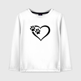 Детский лонгслив хлопок с принтом СЕРДЕЧКО в Новосибирске, 100% хлопок | круглый вырез горловины, полуприлегающий силуэт, длина до линии бедер | animals | cat | dog | footprints | heart | love | paws | prints | romance | valentines day | wolf | амур | валентинка | влюбленные | волк | день святого валентина | животные | кот | лапы | любовь | отпечатки | романтика | сердечко | сердце