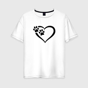 Женская футболка хлопок Oversize с принтом СЕРДЕЧКО в Новосибирске, 100% хлопок | свободный крой, круглый ворот, спущенный рукав, длина до линии бедер
 | Тематика изображения на принте: animals | cat | dog | footprints | heart | love | paws | prints | romance | valentines day | wolf | амур | валентинка | влюбленные | волк | день святого валентина | животные | кот | лапы | любовь | отпечатки | романтика | сердечко | сердце