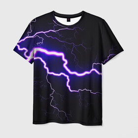 Мужская футболка 3D с принтом УДАР МОЛНИИ в Новосибирске, 100% полиэфир | прямой крой, круглый вырез горловины, длина до линии бедер | Тематика изображения на принте: storm | textures | zippy | искры | молния | текстуры | фон | шторм