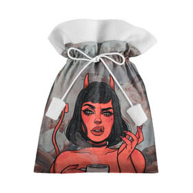 Подарочный 3D мешок с принтом КОФЕЕК в Новосибирске, 100% полиэстер | Размер: 29*39 см | coffee | demon | girl | демон | дьявол | кофе | суккуба