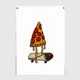Постер с принтом ПИЦЦА НА ШАВЕРМЕ в Новосибирске, 100% бумага
 | бумага, плотность 150 мг. Матовая, но за счет высокого коэффициента гладкости имеет небольшой блеск и дает на свету блики, но в отличии от глянцевой бумаги не покрыта лаком | food | pizza | еда | пицца | скейтборд | шаверма | шаурма