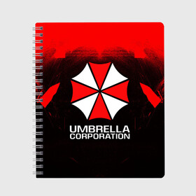 Тетрадь с принтом UMBRELLA CORP в Новосибирске, 100% бумага | 48 листов, плотность листов — 60 г/м2, плотность картонной обложки — 250 г/м2. Листы скреплены сбоку удобной пружинной спиралью. Уголки страниц и обложки скругленные. Цвет линий — светло-серый
 | Тематика изображения на принте: ada wong | biohazard | leon | nemesis | project resistance | raccoon city | re | re3 | resident evil | resident evil 3 | rpd | stars | umbrella | ада вонг | амбрелла | немезис | ужасы