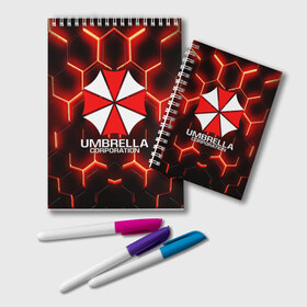 Блокнот с принтом UMBRELLA CORP в Новосибирске, 100% бумага | 48 листов, плотность листов — 60 г/м2, плотность картонной обложки — 250 г/м2. Листы скреплены удобной пружинной спиралью. Цвет линий — светло-серый
 | Тематика изображения на принте: ada wong | biohazard | leon | nemesis | project resistance | raccoon city | re | re3 | resident evil | resident evil 3 | rpd | stars | umbrella | ада вонг | амбрелла | немезис | ужасы