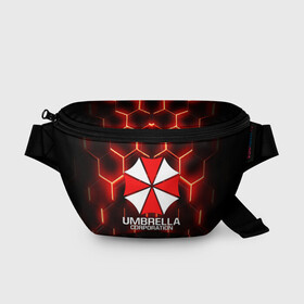 Поясная сумка 3D с принтом UMBRELLA CORP в Новосибирске, 100% полиэстер | плотная ткань, ремень с регулируемой длиной, внутри несколько карманов для мелочей, основное отделение и карман с обратной стороны сумки застегиваются на молнию | ada wong | biohazard | leon | nemesis | project resistance | raccoon city | re | re3 | resident evil | resident evil 3 | rpd | stars | umbrella | ада вонг | амбрелла | немезис | ужасы