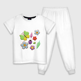 Детская пижама хлопок с принтом Вышивка в Новосибирске, 100% хлопок |  брюки и футболка прямого кроя, без карманов, на брюках мягкая резинка на поясе и по низу штанин
 | бабочки | вышивка | зонтик | лист | насекомые | сшитые | цветы