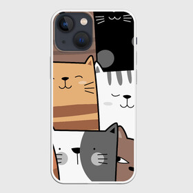Чехол для iPhone 13 mini с принтом КОТЕЙКИ | ПАТТЕРН в Новосибирске,  |  | Тематика изображения на принте: cat | cats | домашнее животное | квадрокот | кот | котейка | котики | кошка | кошки | мартовские коты | милая | милые | мимими | мур | мурмур | мурмурмур | мяу | няшные | прикольная | смешная | улыбки