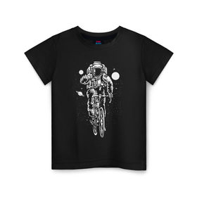 Детская футболка хлопок с принтом Космонавт на велосипеде в Новосибирске, 100% хлопок | круглый вырез горловины, полуприлегающий силуэт, длина до линии бедер | Тематика изображения на принте: 12 апреля | mars one | nasa | space | астронавт | байк | велик | велосипед | гагарин | день космонавтики | звезды | земля | илон маск | космический | космонавт | космос | луна | марс ван | мкс | наса | насо | нло