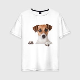 Женская футболка хлопок Oversize с принтом Собака в Новосибирске, 100% хлопок | свободный крой, круглый ворот, спущенный рукав, длина до линии бедер
 | джек рассел | друг | пес | питомец | собака