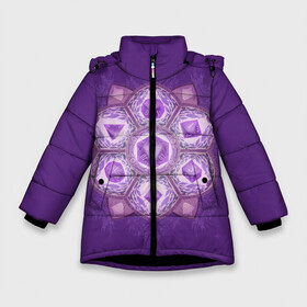 Зимняя куртка для девочек 3D с принтом DnD Dices - Lavander в Новосибирске, ткань верха — 100% полиэстер; подклад — 100% полиэстер, утеплитель — 100% полиэстер. | длина ниже бедра, удлиненная спинка, воротник стойка и отстегивающийся капюшон. Есть боковые карманы с листочкой на кнопках, утяжки по низу изделия и внутренний карман на молнии. 

Предусмотрены светоотражающий принт на спинке, радужный светоотражающий элемент на пуллере молнии и на резинке для утяжки. | dices lavander | dnd | dungeonse dragons | днд | игра | кубик | лаванда