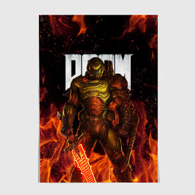 Постер с принтом DOOM ETERNAL в Новосибирске, 100% бумага
 | бумага, плотность 150 мг. Матовая, но за счет высокого коэффициента гладкости имеет небольшой блеск и дает на свету блики, но в отличии от глянцевой бумаги не покрыта лаком | Тематика изображения на принте: demons | devil | doom | doom eternal | doom guy | doom slayer | hell | iddqd | slayer | ад | демоны | дум | палач рока