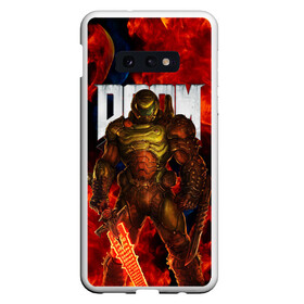 Чехол для Samsung S10E с принтом DOOM ETERNAL в Новосибирске, Силикон | Область печати: задняя сторона чехла, без боковых панелей | Тематика изображения на принте: demons | devil | doom | doom eternal | doom guy | doom slayer | hell | iddqd | slayer | ад | демоны | дум | палач рока