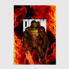 Постер с принтом DOOM ETERNAL в Новосибирске, 100% бумага
 | бумага, плотность 150 мг. Матовая, но за счет высокого коэффициента гладкости имеет небольшой блеск и дает на свету блики, но в отличии от глянцевой бумаги не покрыта лаком | Тематика изображения на принте: demons | devil | doom | doom eternal | doom guy | doom slayer | hell | iddqd | slayer | ад | демоны | дум | палач рока