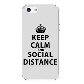 Чехол для iPhone 5/5S матовый с принтом Keep Calm And Social Distance в Новосибирске, Силикон | Область печати: задняя сторона чехла, без боковых панелей | Тематика изображения на принте: 2019 | biohazard | calm | china | coronavirus | covid 19 | inc | keep | ncov | ncov19 | ncov2019 | plague | survivor | virus | warning | вирус | дистанцию | коронавирус | соблюдай