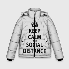 Зимняя куртка для мальчиков 3D с принтом Keep Calm And Social Distance в Новосибирске, ткань верха — 100% полиэстер; подклад — 100% полиэстер, утеплитель — 100% полиэстер | длина ниже бедра, удлиненная спинка, воротник стойка и отстегивающийся капюшон. Есть боковые карманы с листочкой на кнопках, утяжки по низу изделия и внутренний карман на молнии. 

Предусмотрены светоотражающий принт на спинке, радужный светоотражающий элемент на пуллере молнии и на резинке для утяжки | Тематика изображения на принте: 2019 | biohazard | calm | china | coronavirus | covid 19 | inc | keep | ncov | ncov19 | ncov2019 | plague | survivor | virus | warning | вирус | дистанцию | коронавирус | соблюдай