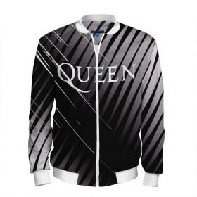 Мужской бомбер 3D с принтом Queen в Новосибирске, 100% полиэстер | застегивается на молнию, по бокам два кармана без застежек, по низу бомбера и на воротнике - эластичная резинка | Тематика изображения на принте: 3d | queen | британская | группа | исполнитель | лого | логотип | музыканты | надпись | рок | эмблема
