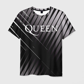 Мужская футболка 3D с принтом Queen в Новосибирске, 100% полиэфир | прямой крой, круглый вырез горловины, длина до линии бедер | 3d | queen | британская | группа | исполнитель | лого | логотип | музыканты | надпись | рок | эмблема