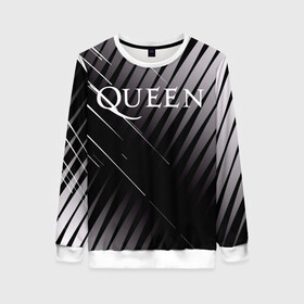 Женский свитшот 3D с принтом Queen в Новосибирске, 100% полиэстер с мягким внутренним слоем | круглый вырез горловины, мягкая резинка на манжетах и поясе, свободная посадка по фигуре | 3d | queen | британская | группа | исполнитель | лого | логотип | музыканты | надпись | рок | эмблема