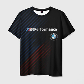 Мужская футболка 3D с принтом BMW PERFORMANCE в Новосибирске, 100% полиэфир | прямой крой, круглый вырез горловины, длина до линии бедер | bmw | абстракция | авто | автомобиль | бмв | лого | логотип | машина | скорость