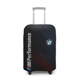 Чехол для чемодана 3D с принтом BMW PERFORMANCE в Новосибирске, 86% полиэфир, 14% спандекс | двустороннее нанесение принта, прорези для ручек и колес | bmw | абстракция | авто | автомобиль | бмв | лого | логотип | машина | скорость