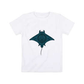 Детская футболка хлопок с принтом Огромный скат ,,манта в Новосибирске, 100% хлопок | круглый вырез горловины, полуприлегающий силуэт, длина до линии бедер | дизайнер | иллюстрация | картинка | морские животные | рисунок | скат | узор | художник