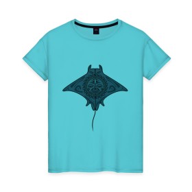 Женская футболка хлопок с принтом Огромный скат ,,манта в Новосибирске, 100% хлопок | прямой крой, круглый вырез горловины, длина до линии бедер, слегка спущенное плечо | дизайнер | иллюстрация | картинка | морские животные | рисунок | скат | узор | художник