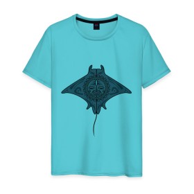 Мужская футболка хлопок с принтом Огромный скат ,,манта в Новосибирске, 100% хлопок | прямой крой, круглый вырез горловины, длина до линии бедер, слегка спущенное плечо. | дизайнер | иллюстрация | картинка | морские животные | рисунок | скат | узор | художник