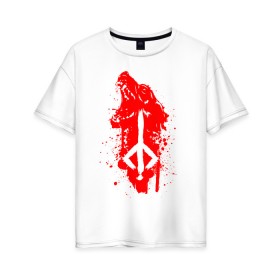 Женская футболка хлопок Oversize с принтом BLOODBORNE в Новосибирске, 100% хлопок | свободный крой, круглый ворот, спущенный рукав, длина до линии бедер
 | bloodborne | hunter | знак охотника | охотник | рожденный кровью