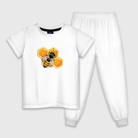 Детская пижама хлопок с принтом Пчела на соте в Новосибирске, 100% хлопок |  брюки и футболка прямого кроя, без карманов, на брюках мягкая резинка на поясе и по низу штанин
 | Тематика изображения на принте: животные | жужу | мед | насекомое | насекомые | пчела | пчеловод | пчелы | сота | соты