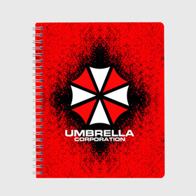 Тетрадь с принтом Umbrella Corporation в Новосибирске, 100% бумага | 48 листов, плотность листов — 60 г/м2, плотность картонной обложки — 250 г/м2. Листы скреплены сбоку удобной пружинной спиралью. Уголки страниц и обложки скругленные. Цвет линий — светло-серый
 | game | resident evil 3 | umbrella corporation | амбрелла | амбрелла корпорейшн | военная и фармацевтическая корпорация | игра | игры | умбрелла