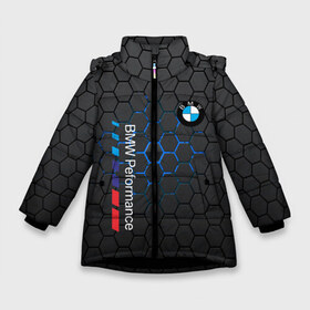 Зимняя куртка для девочек 3D с принтом BMW в Новосибирске, ткань верха — 100% полиэстер; подклад — 100% полиэстер, утеплитель — 100% полиэстер. | длина ниже бедра, удлиненная спинка, воротник стойка и отстегивающийся капюшон. Есть боковые карманы с листочкой на кнопках, утяжки по низу изделия и внутренний карман на молнии. 

Предусмотрены светоотражающий принт на спинке, радужный светоотражающий элемент на пуллере молнии и на резинке для утяжки. | amg | auto | bmw | hyundai | jdm | lexus | mazda | mercedes | mitsubishi | nissan | porsche | sport | subaru | авто | автомобильные | амг | бмв | бренд | киа | лексус | мазда | марка | мерседес | ниссан | порше | субару | тесла