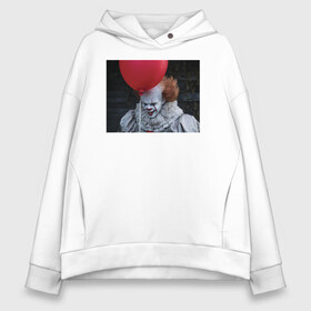 Женское худи Oversize хлопок с принтом Pennywise with a Red Ball в Новосибирске, френч-терри — 70% хлопок, 30% полиэстер. Мягкий теплый начес внутри —100% хлопок | боковые карманы, эластичные манжеты и нижняя кромка, капюшон на магнитной кнопке | it | pennywise | vdosadir | андрес мускетти | оно | пеннивайз