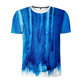 Мужская футболка 3D спортивная с принтом Будь в потоке в Новосибирске, 100% полиэстер с улучшенными характеристиками | приталенный силуэт, круглая горловина, широкие плечи, сужается к линии бедра | water | waterfall | абстракция | акварель | вода | водопад | голубая абстракция | дождь | краска | потеки краски | поток | потоки воды | потоки краски | текстура