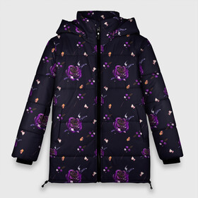 Женская зимняя куртка 3D с принтом фиолетовые розы на темном фоне в Новосибирске, верх — 100% полиэстер; подкладка — 100% полиэстер; утеплитель — 100% полиэстер | длина ниже бедра, силуэт Оверсайз. Есть воротник-стойка, отстегивающийся капюшон и ветрозащитная планка. 

Боковые карманы с листочкой на кнопках и внутренний карман на молнии | ботаника | ежевичный | лиловый | патерн | пурпурный | розы | сиреневый | стильный | темный | тренды | узор | фиолетовый | цветочки | цветы | чернильный | черничный