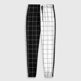 Мужские брюки 3D с принтом Black and White в Новосибирске, 100% полиэстер | манжеты по низу, эластичный пояс регулируется шнурком, по бокам два кармана без застежек, внутренняя часть кармана из мелкой сетки | black and white | в клетку | в клеточку | геометрия | квадрат | клетка | половина | узор | черно белый | чёрный и белый