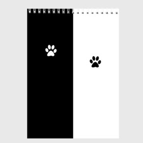 Скетчбук с принтом Кошачьи следы в Новосибирске, 100% бумага
 | 48 листов, плотность листов — 100 г/м2, плотность картонной обложки — 250 г/м2. Листы скреплены сверху удобной пружинной спиралью | black and white | cat | животные | кот | кошачий след | кошка | половина | черно белый | чёрный и белый