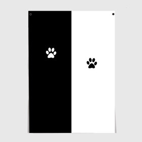 Постер с принтом Кошачьи следы в Новосибирске, 100% бумага
 | бумага, плотность 150 мг. Матовая, но за счет высокого коэффициента гладкости имеет небольшой блеск и дает на свету блики, но в отличии от глянцевой бумаги не покрыта лаком | black and white | cat | животные | кот | кошачий след | кошка | половина | черно белый | чёрный и белый